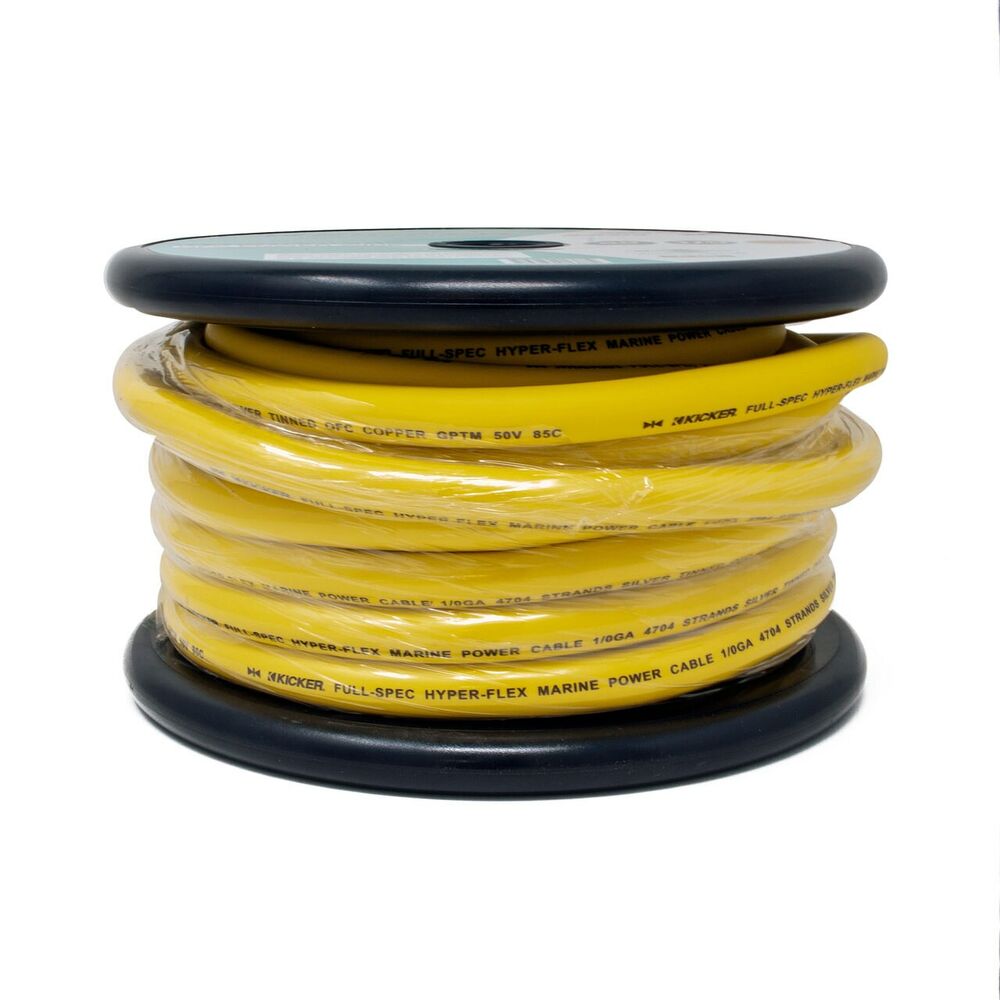 Kicker KMWPY050 50ft Yellow 1/0 Gauge Marine Power Wire (47KMWPY050)