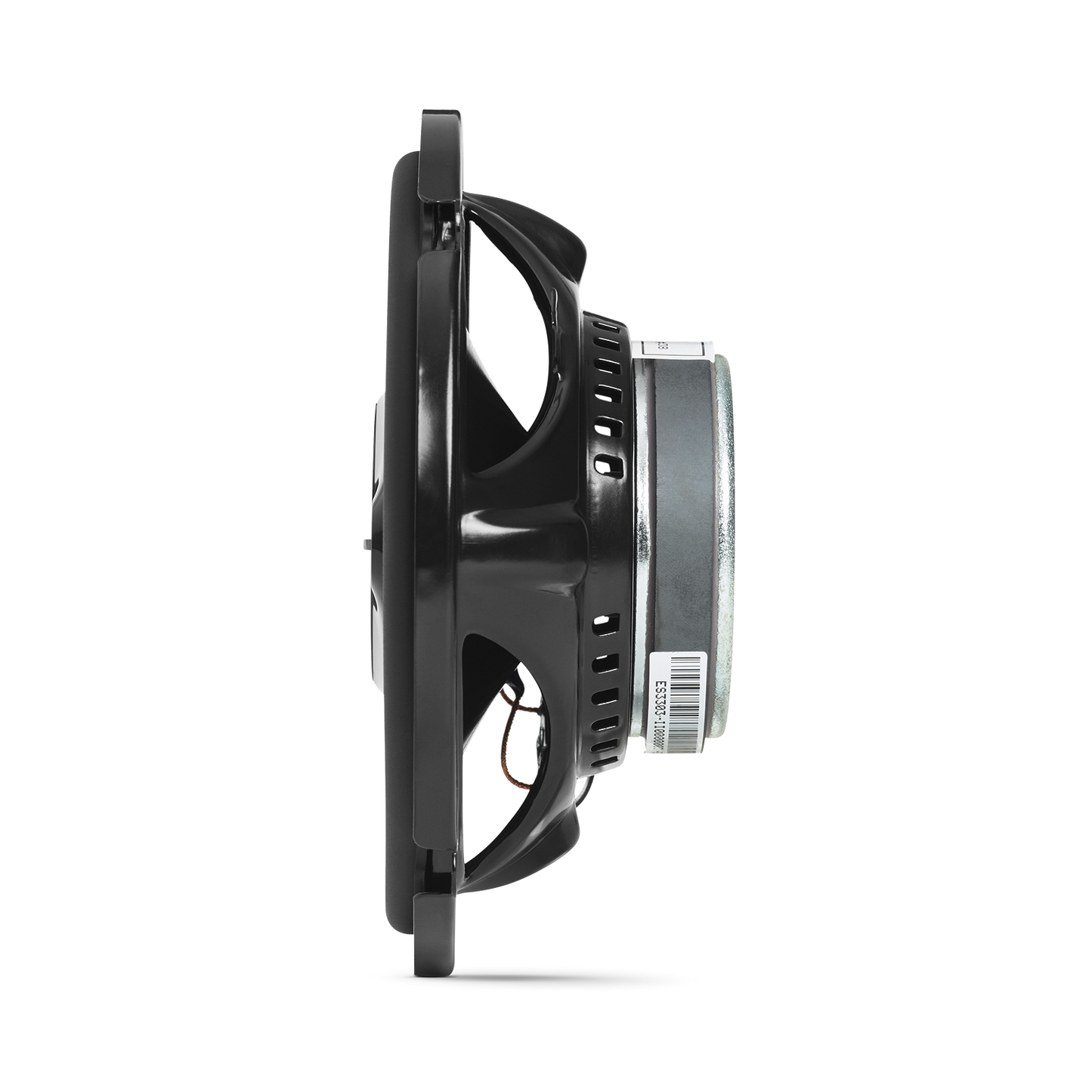 Black circular component with a label