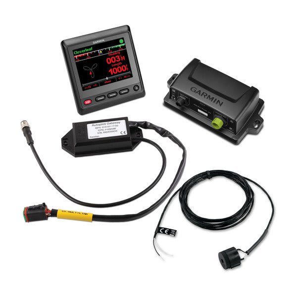 Garmin automotive diagnostic device with cables on a white background