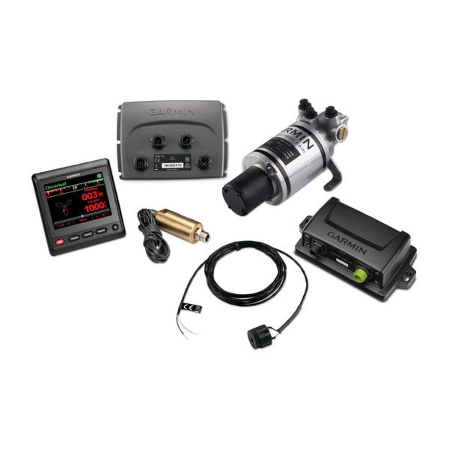 Collection of electronic devices including a Garmin unit and pump