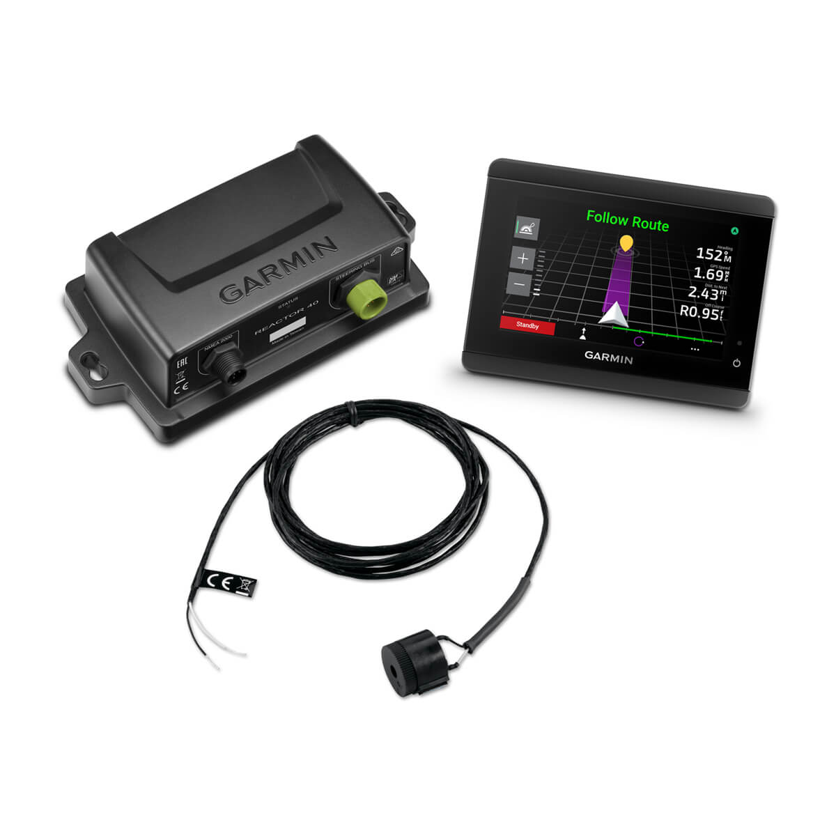 Garmin marine navigation system with display, sensor