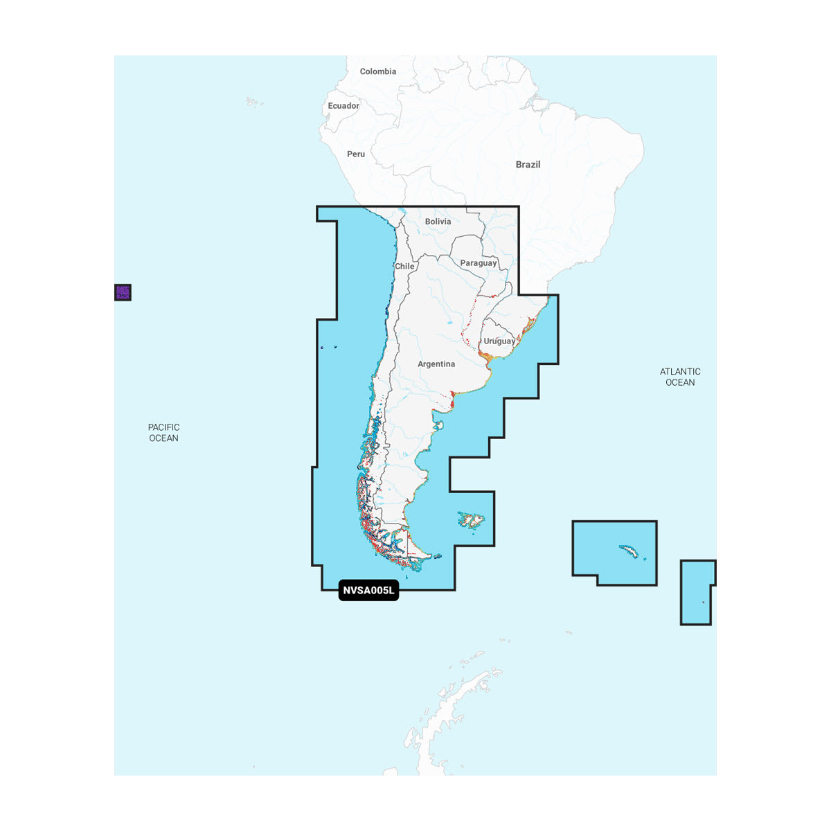 Map of South America with a focus on Argentina and Chile, showing coastal areas.