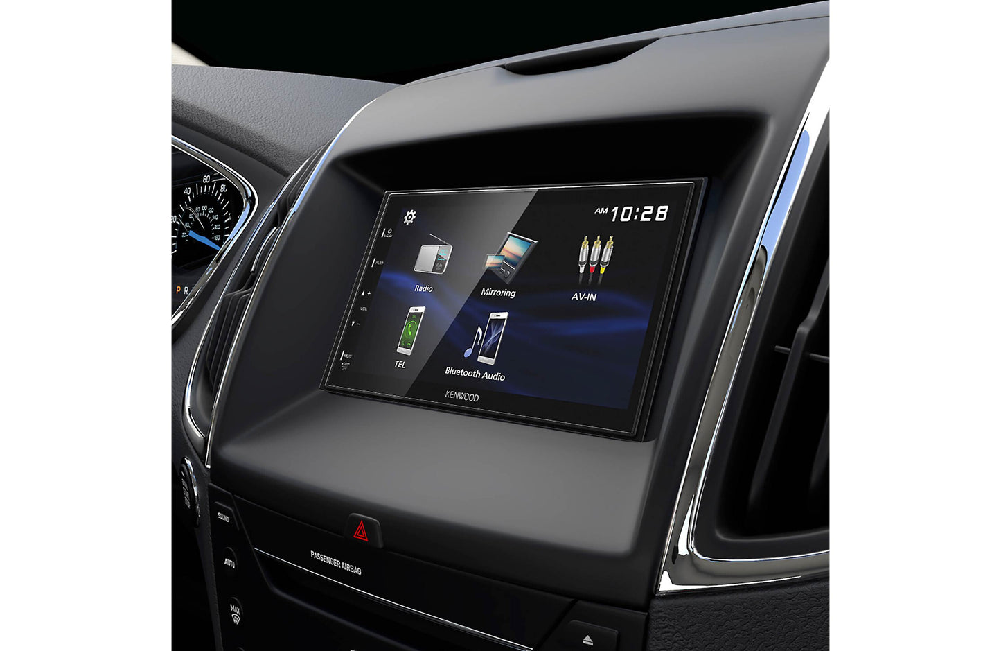 Car dashboard with touchscreen display showing navigation system.