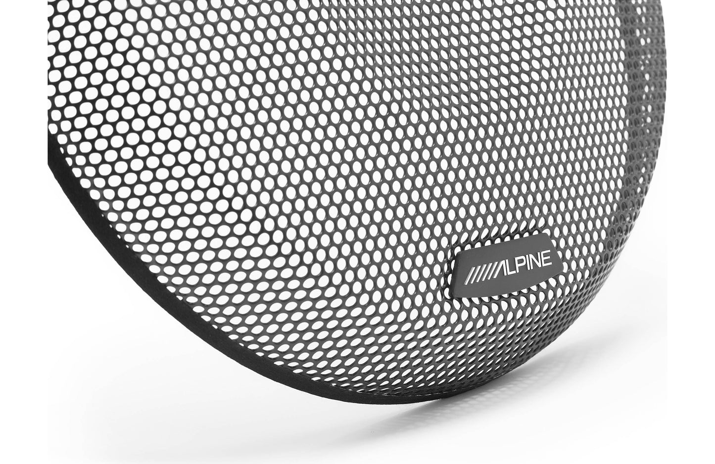 Black mesh car speaker cover with Alpine logo