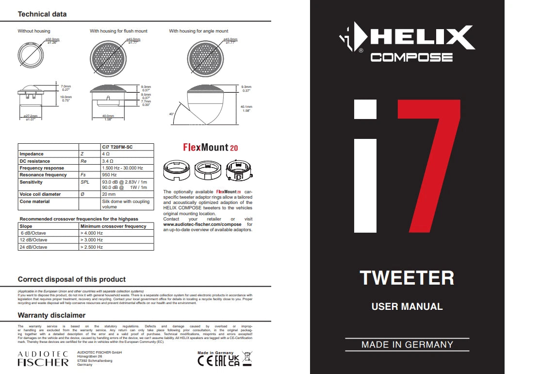 HELIX HIGH-END TWEETER (Ci7 T20FM-SC)