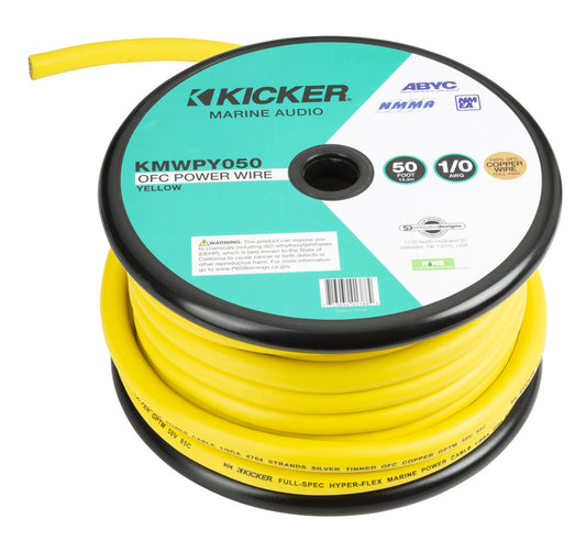 Kicker KMWPY050 50ft Yellow 1/0 Gauge Marine Power Wire (47KMWPY050)