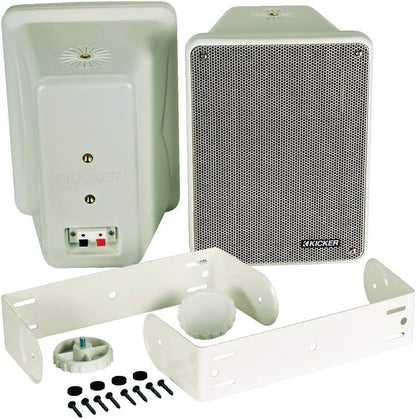 Kicker 46KB6G 2-Way Full Range Indoor Outdoor Weatherproof Speakers for Patio Garage Poolside In-Home, 6.5 inch woofer, 2x5 inch Horn Tweeter Gray 8 Ohm (Pair)