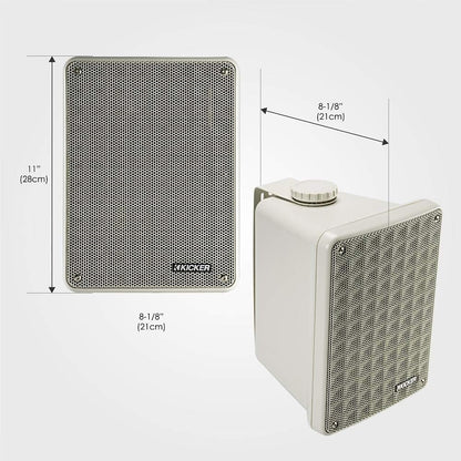 Kicker 46KB6G 2-Way Full Range Indoor Outdoor Weatherproof Speakers for Patio Garage Poolside In-Home, 6.5 inch woofer, 2x5 inch Horn Tweeter Gray 8 Ohm (Pair)