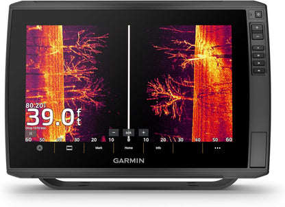 Garmin fishfinder with dual display on a white background