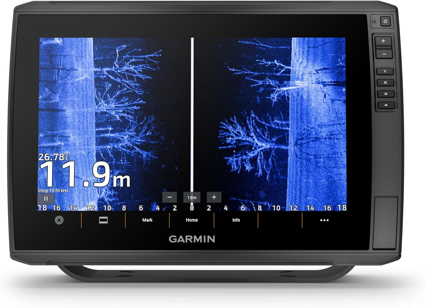 Garmin fishfinder screen displaying sonar images