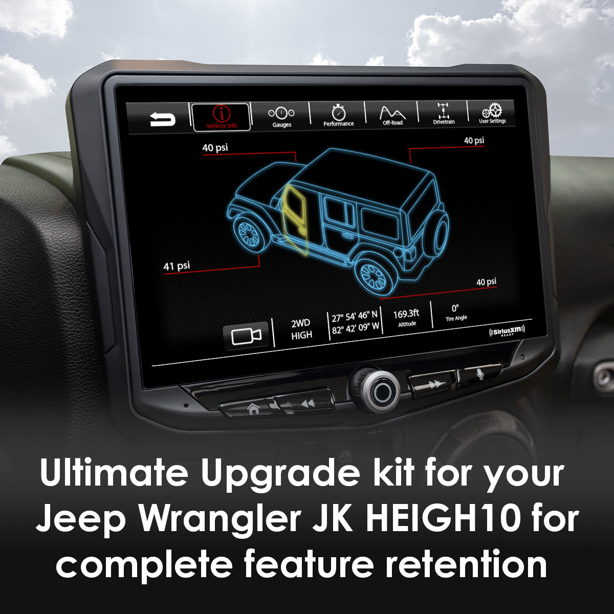HEIGH10 10-inch Jeep Wrangler JK Integrated Radio Kit Off-Road Mode Display