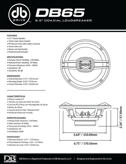 DB Drive DB65 : 6.5in 2-Way Loudspeaker