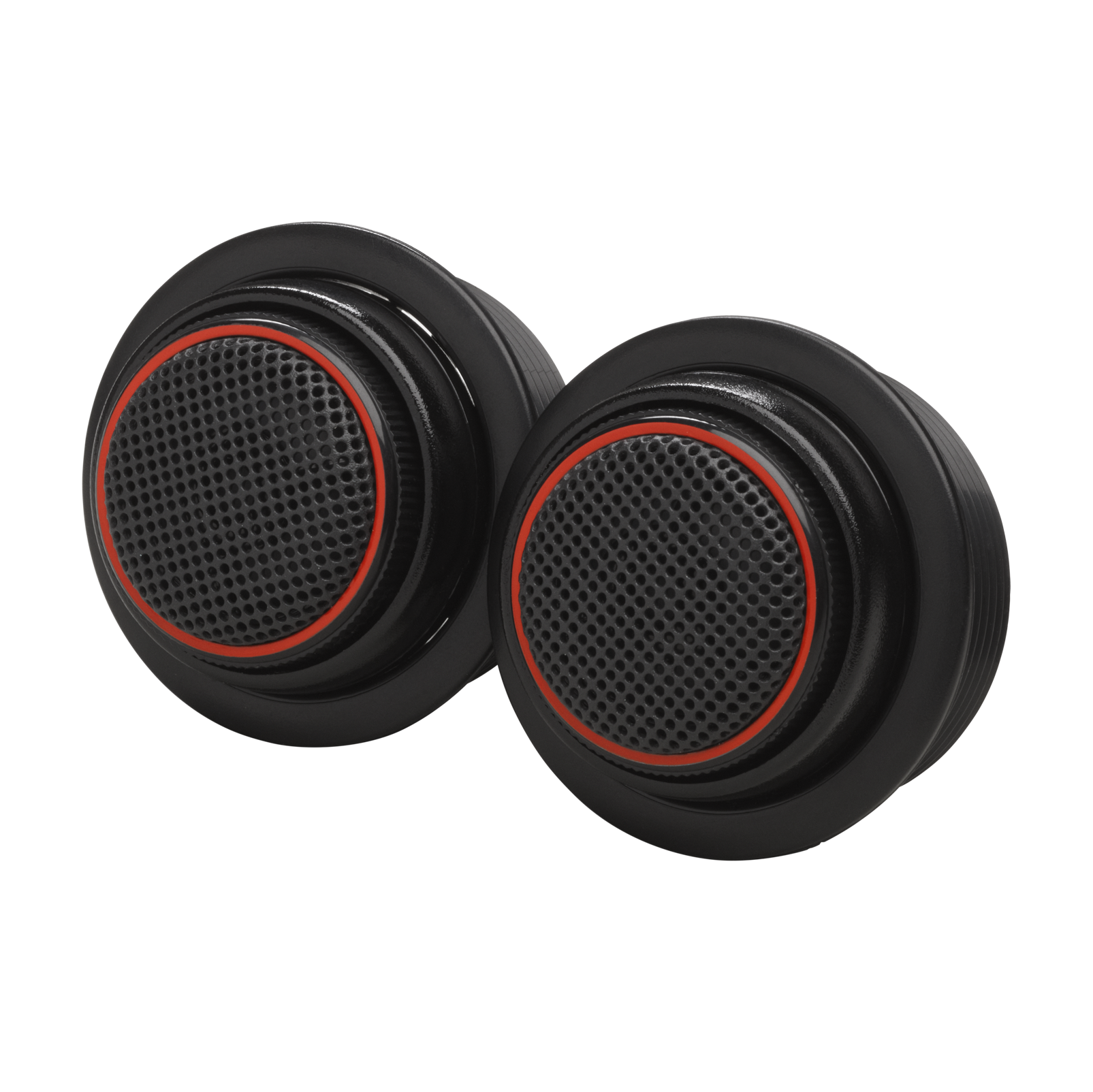 Two black and red circular objects