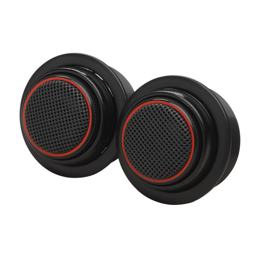Two black and red circular objects