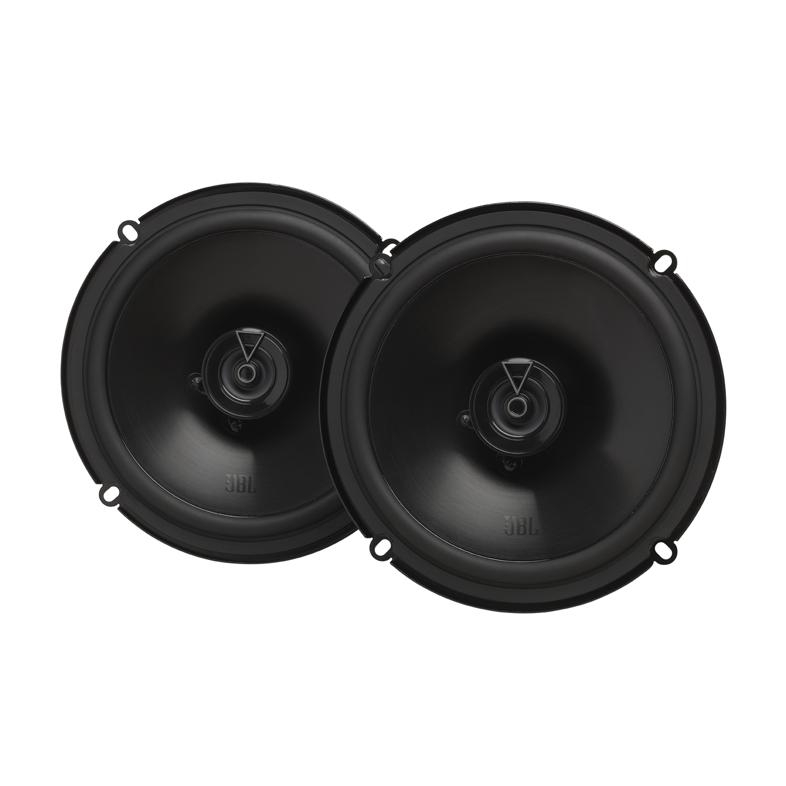 Pair of black JBL speakers 