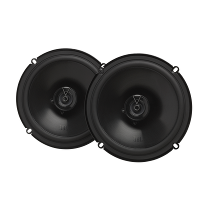 Pair of black JBL speakers 