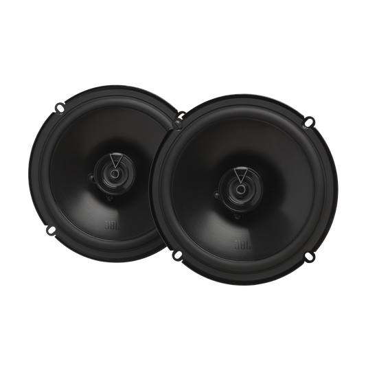 Pair of black JBL speakers 