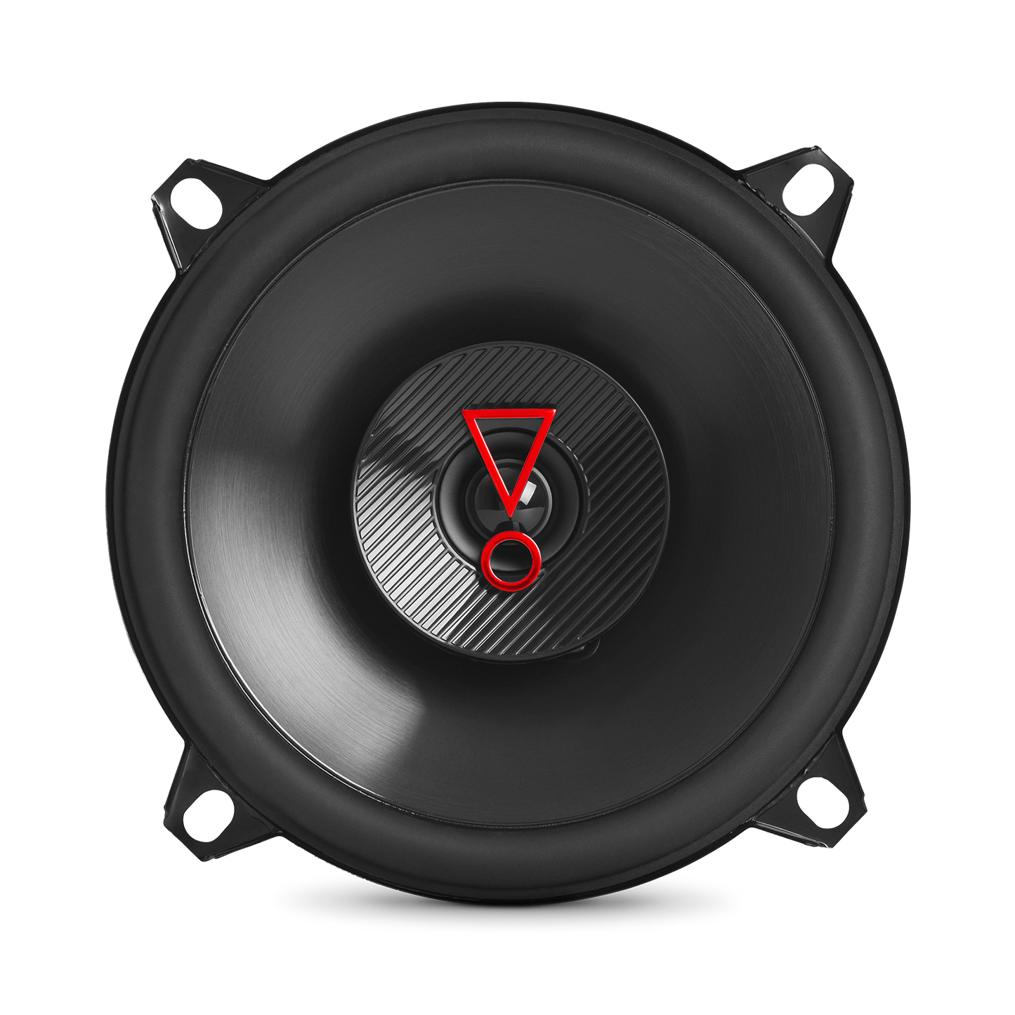 Black car speaker with a red logo