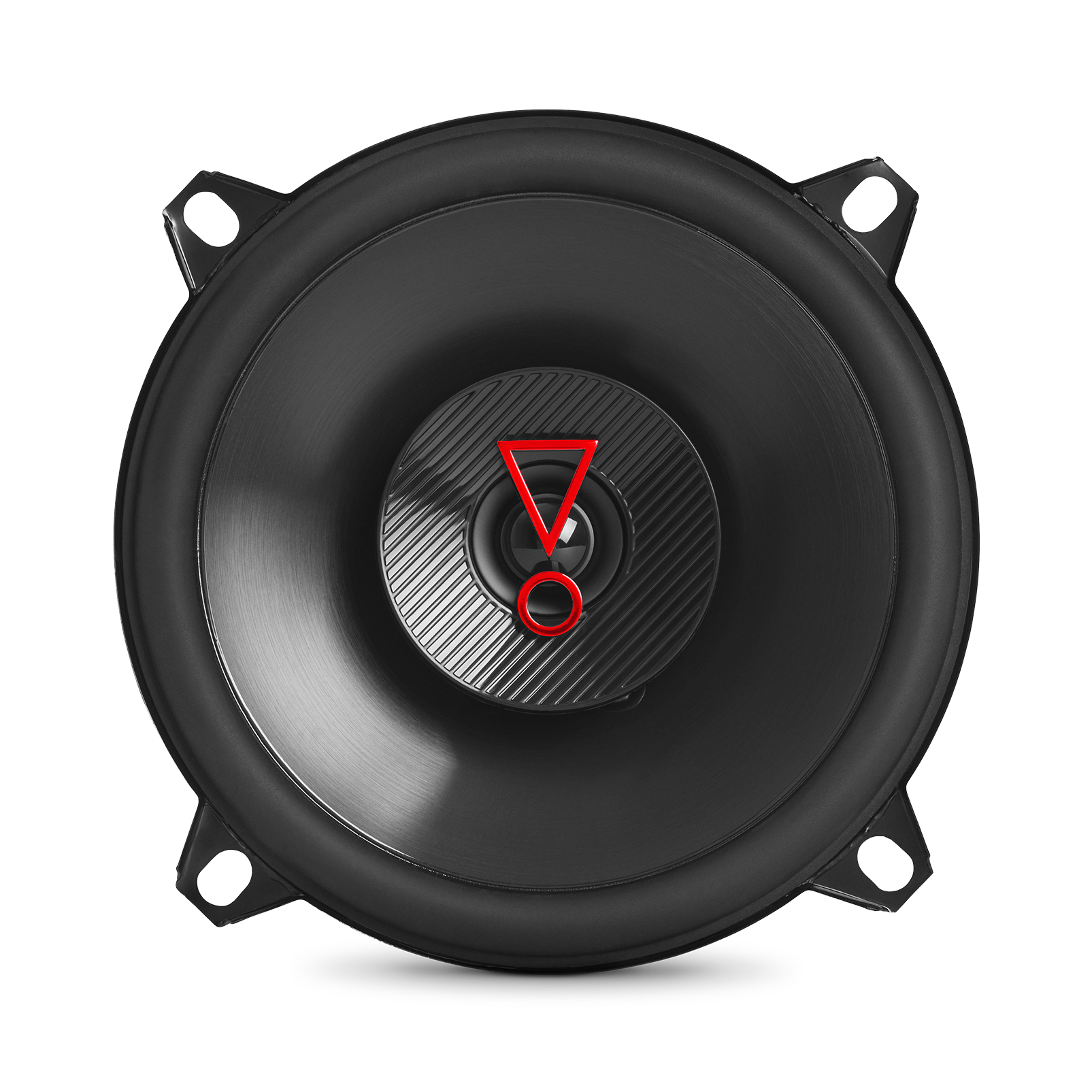 Black car speaker with a red logo