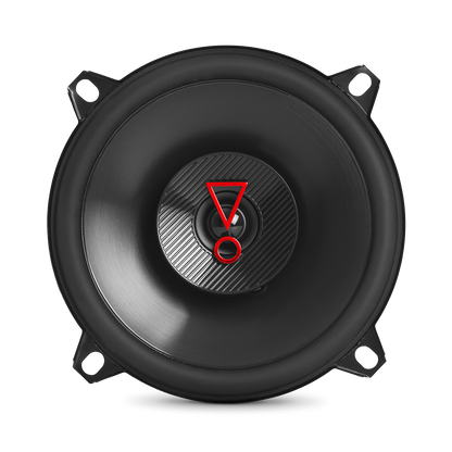 Black car speaker with a red logo