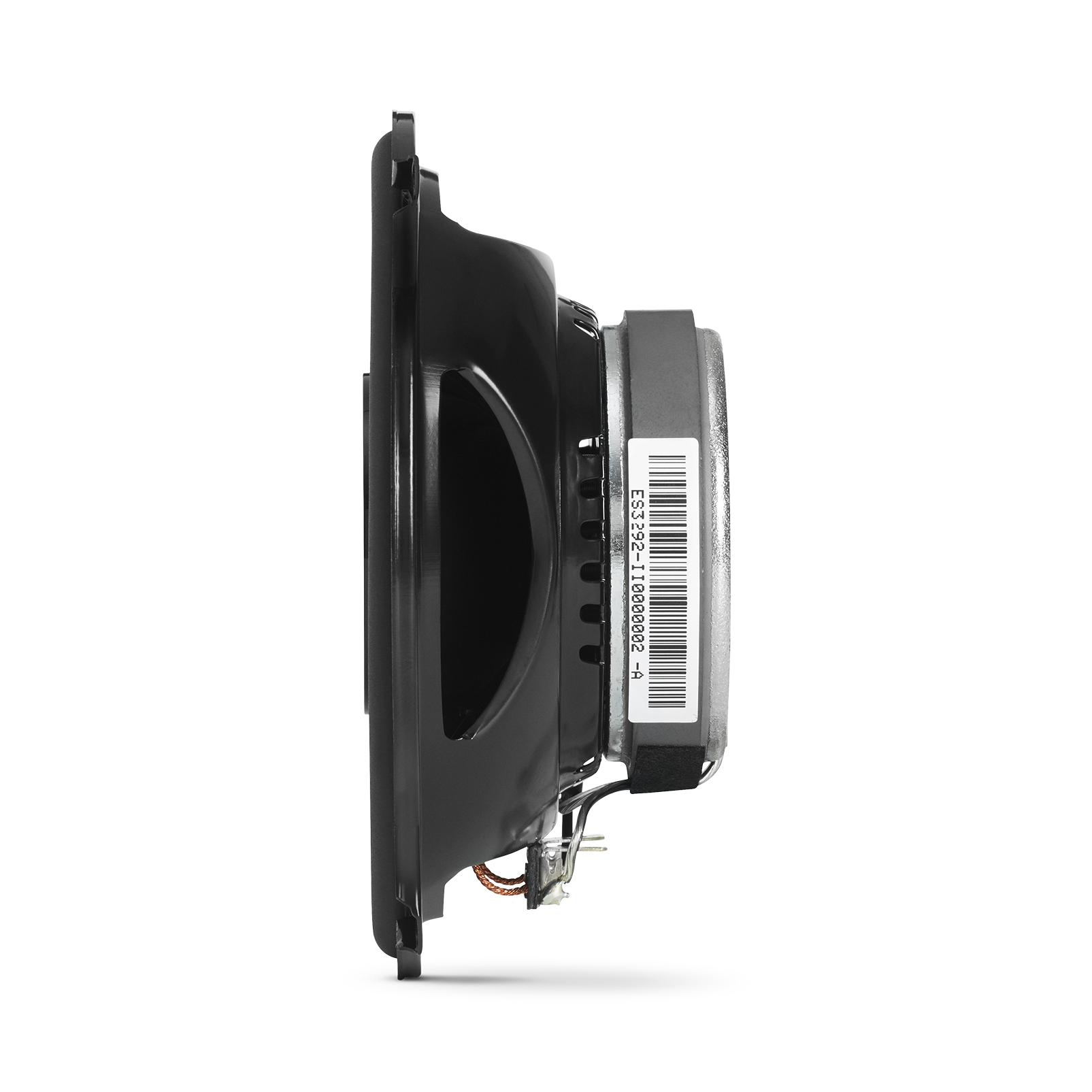 Black speaker with a barcode label