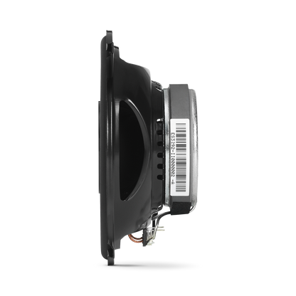 Black speaker with a barcode label