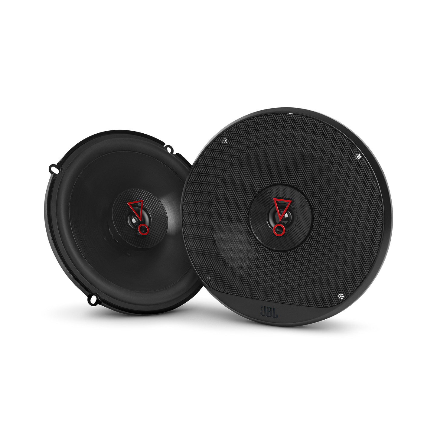 Two black car speakers with JBL logo 