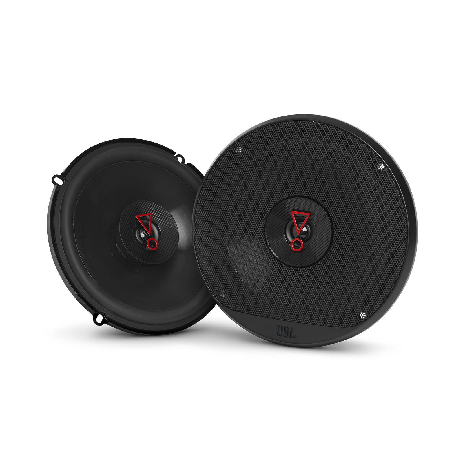Two black car speakers with JBL logo 