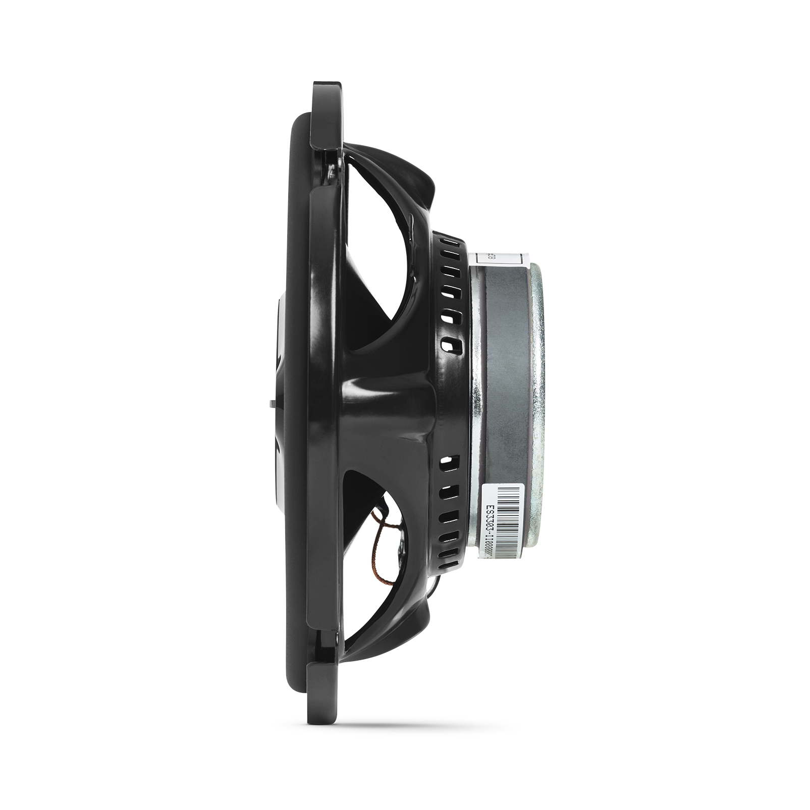 Black circular component with a label 