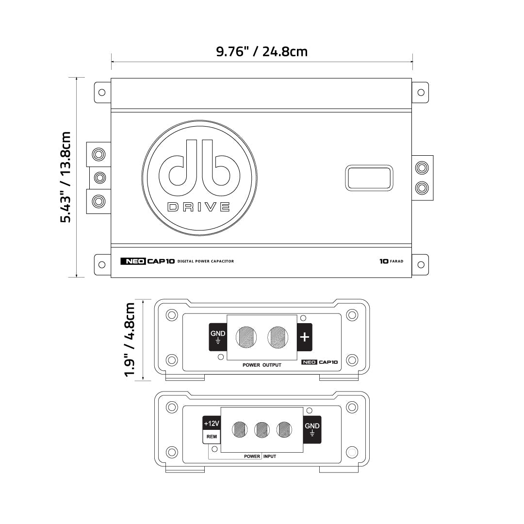 DB Drive NEOCAP10 Car Audio 10 Farad Capacitor Power Stabilizer