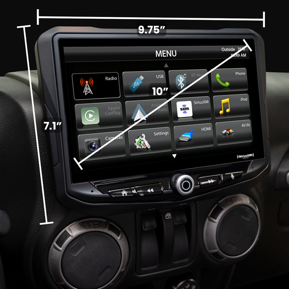 HEIGH10 10-inch Jeep Wrangler JK Integrated Radio Kit Off-Road Mode Display