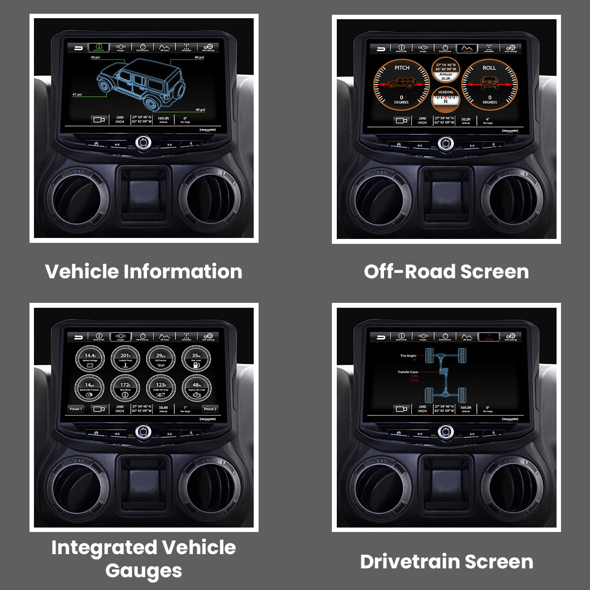 HEIGH10 10-inch Jeep Wrangler JK Integrated Radio Kit Off-Road Mode Display