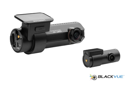 BlackVue car dashboard camera with additional camera on a white background