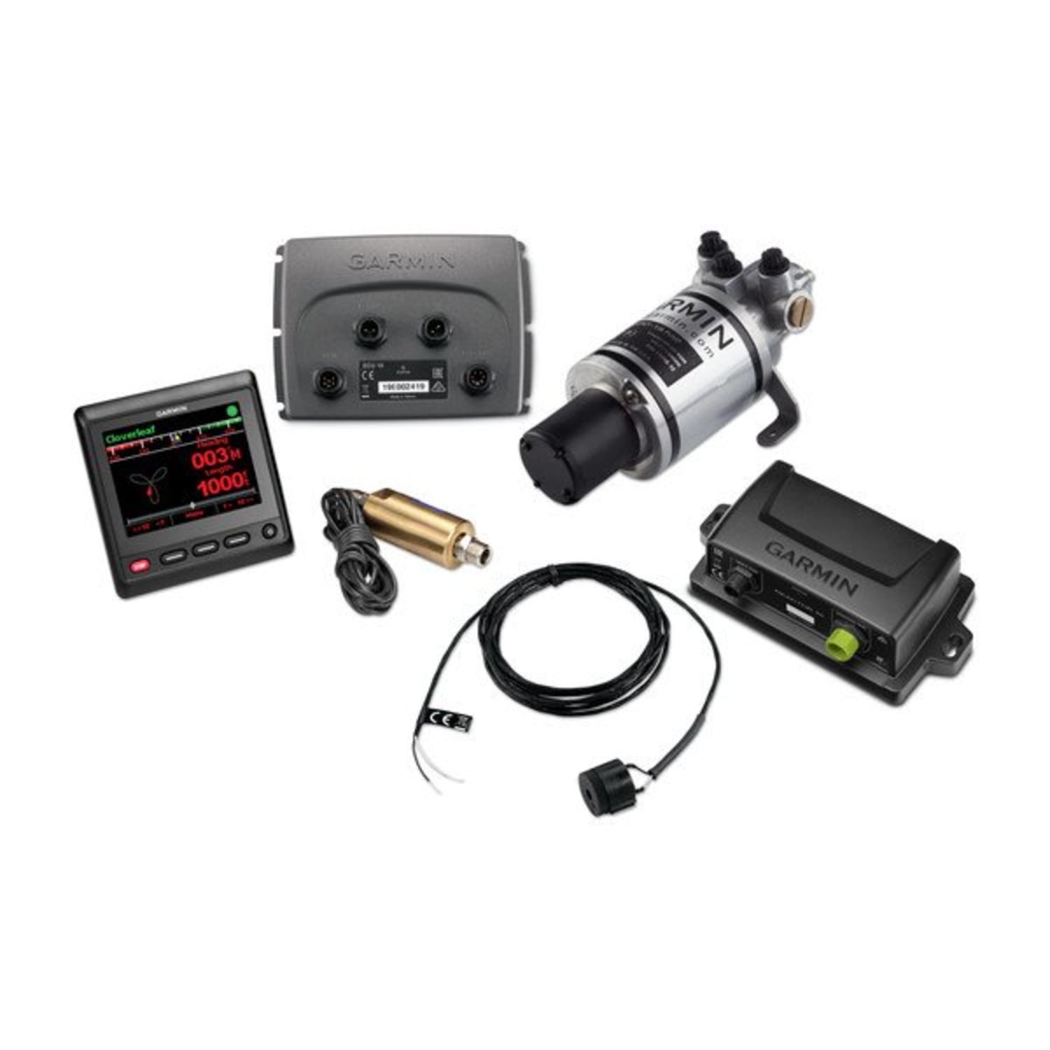 Collection of electronic devices including a Garmin unit and pump 