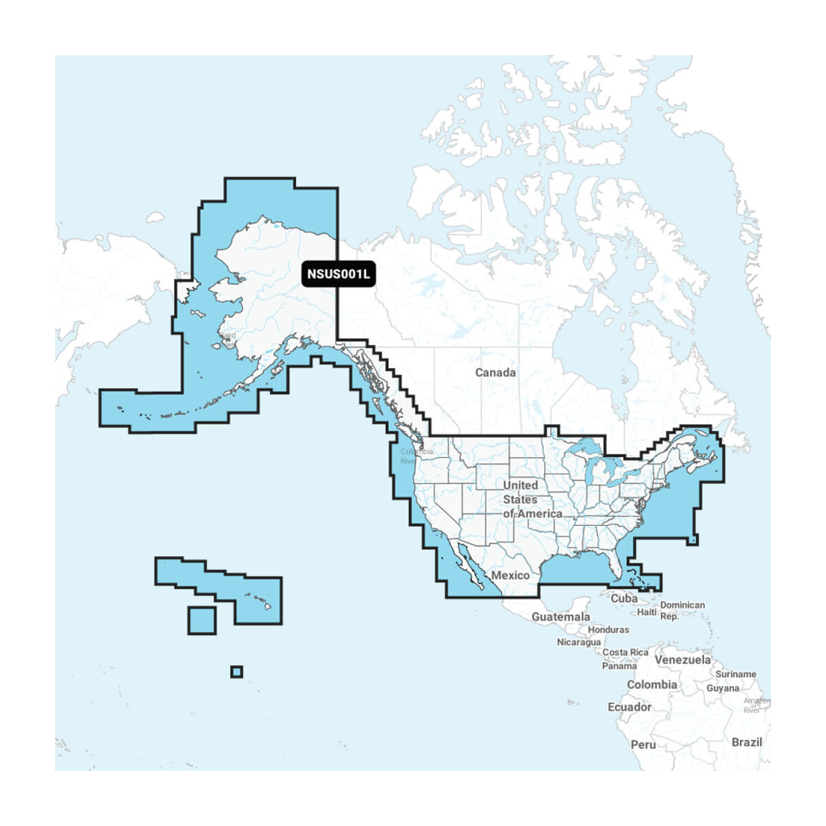 Map of North America with a focus on Alaska and the contiguous United States
