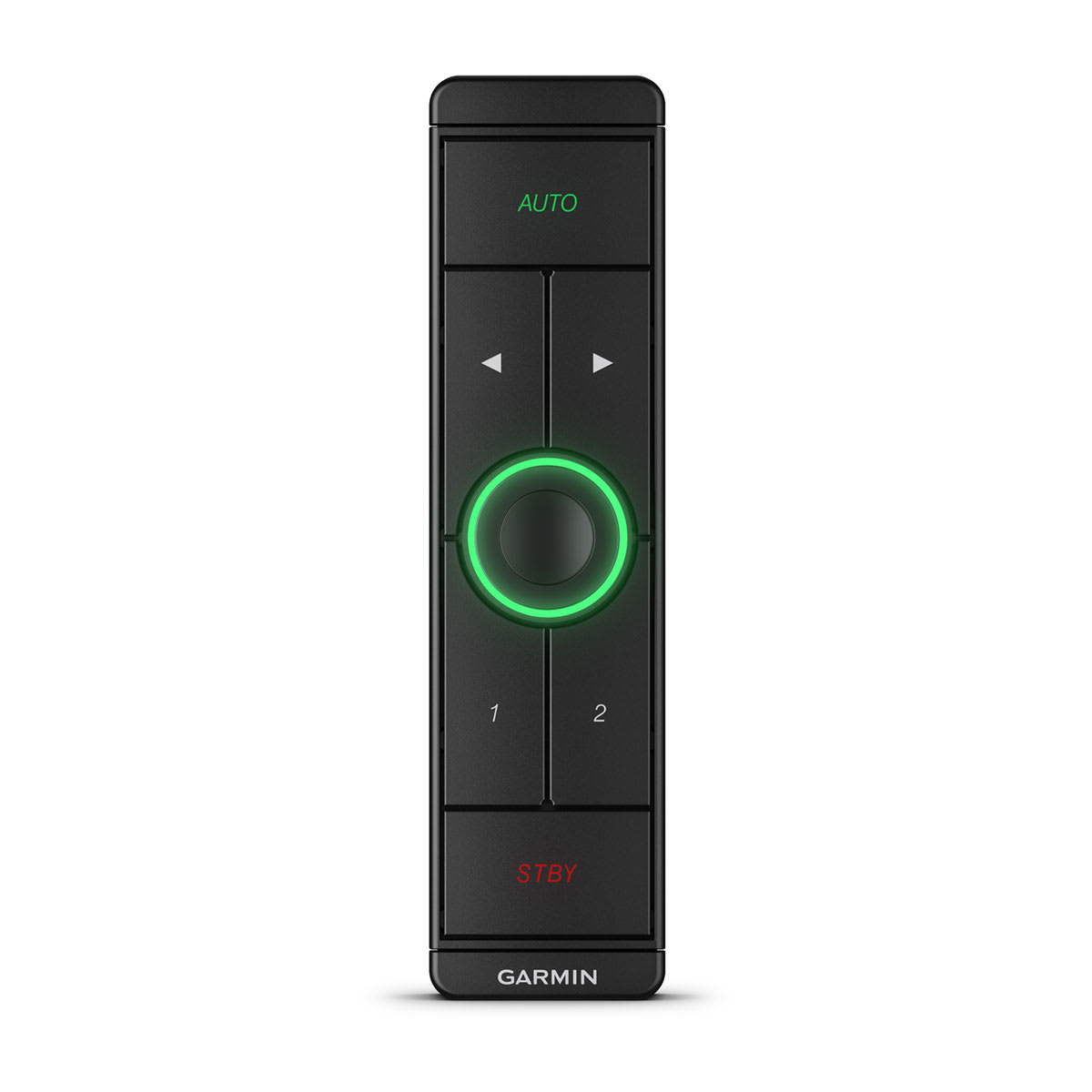 Black remote control with green and red indicators