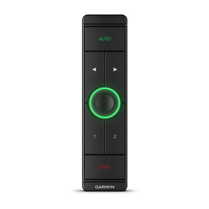 Black remote control with green and red indicators