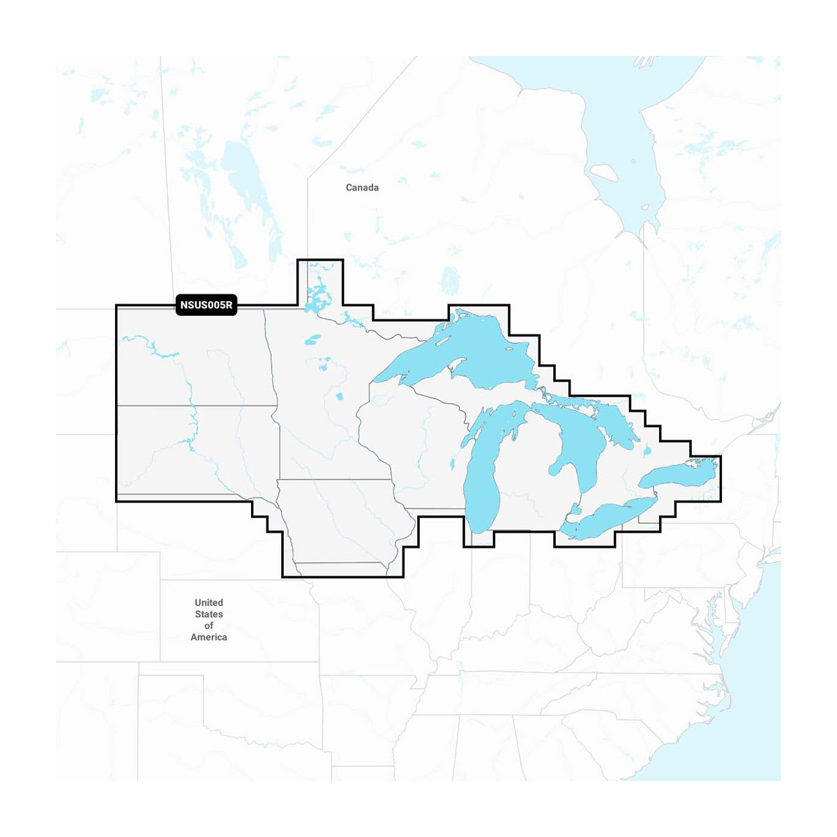 Map of Wisconsin with surrounding regions, lakes, and borders.