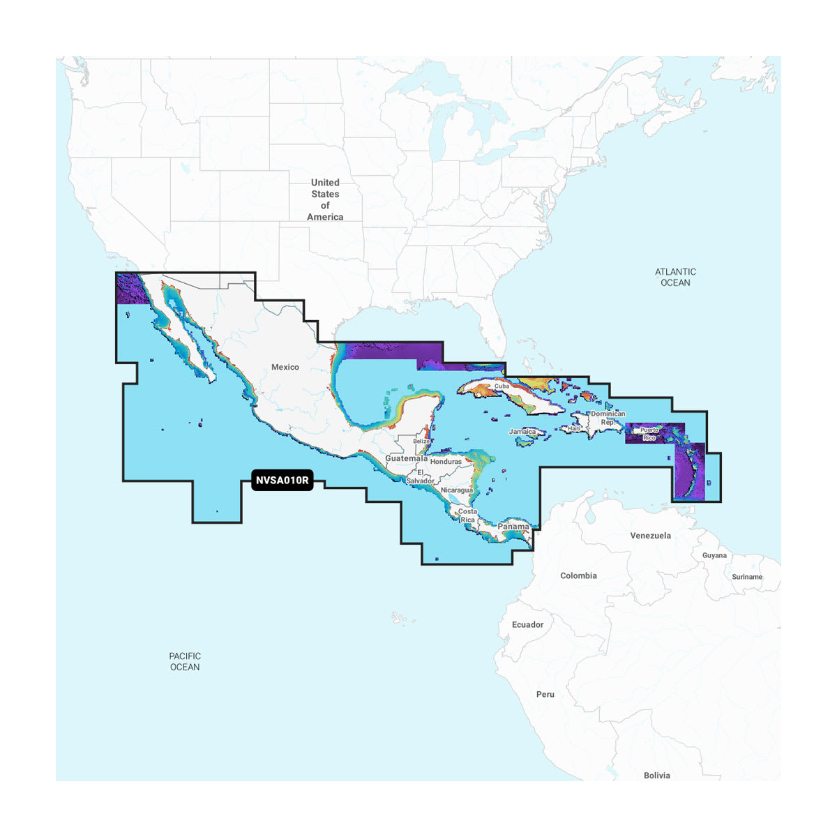 Map of the Americas with color-coded regions, likely indicating marine or territorial boundaries.