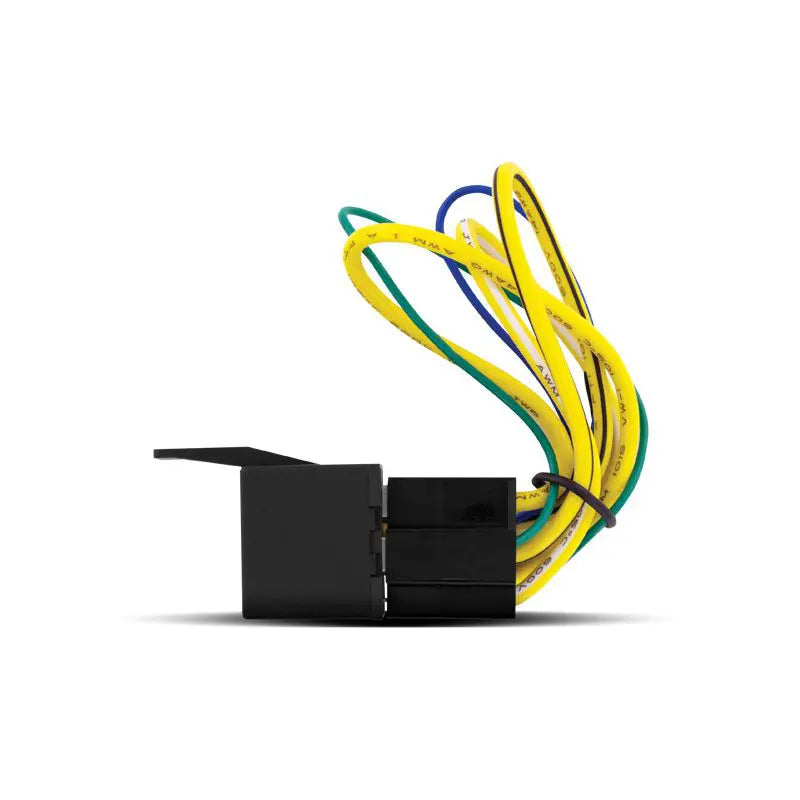 Black electrical connector with multicolored wires on a white background