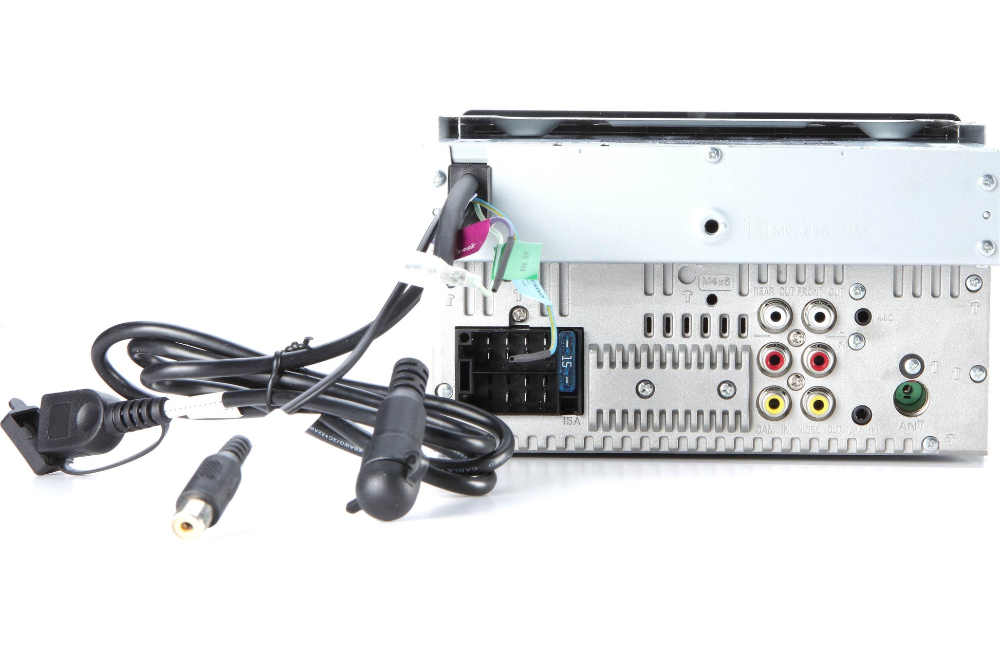 Back of a electronic device with connectors and cables