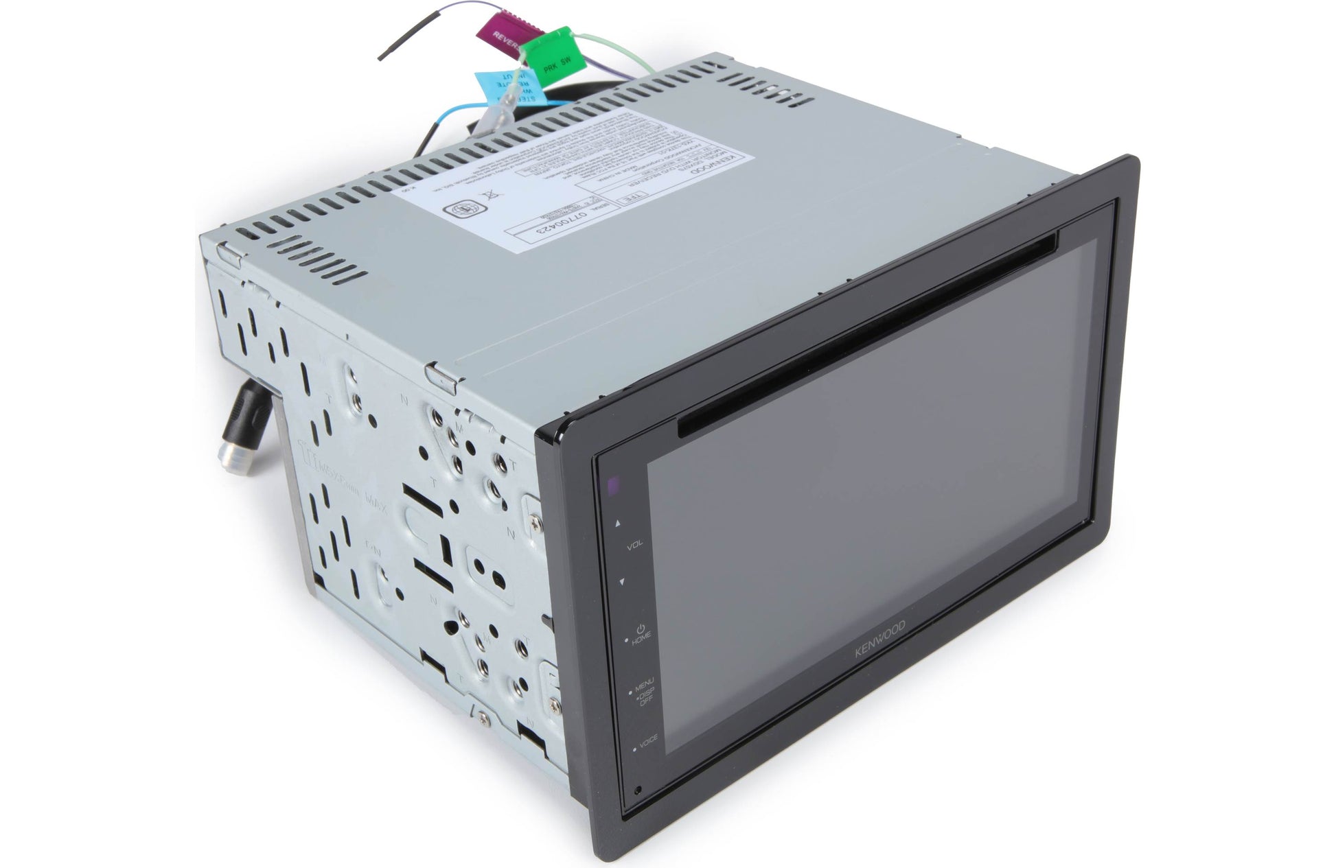Car stereo with open cover displaying internal components