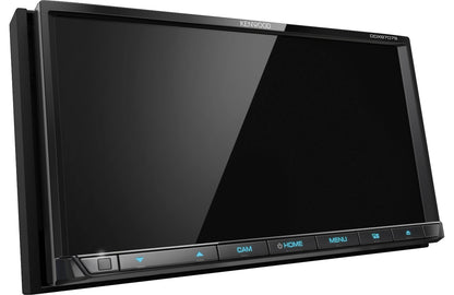 Car multimedia screen with Kenwood branding
