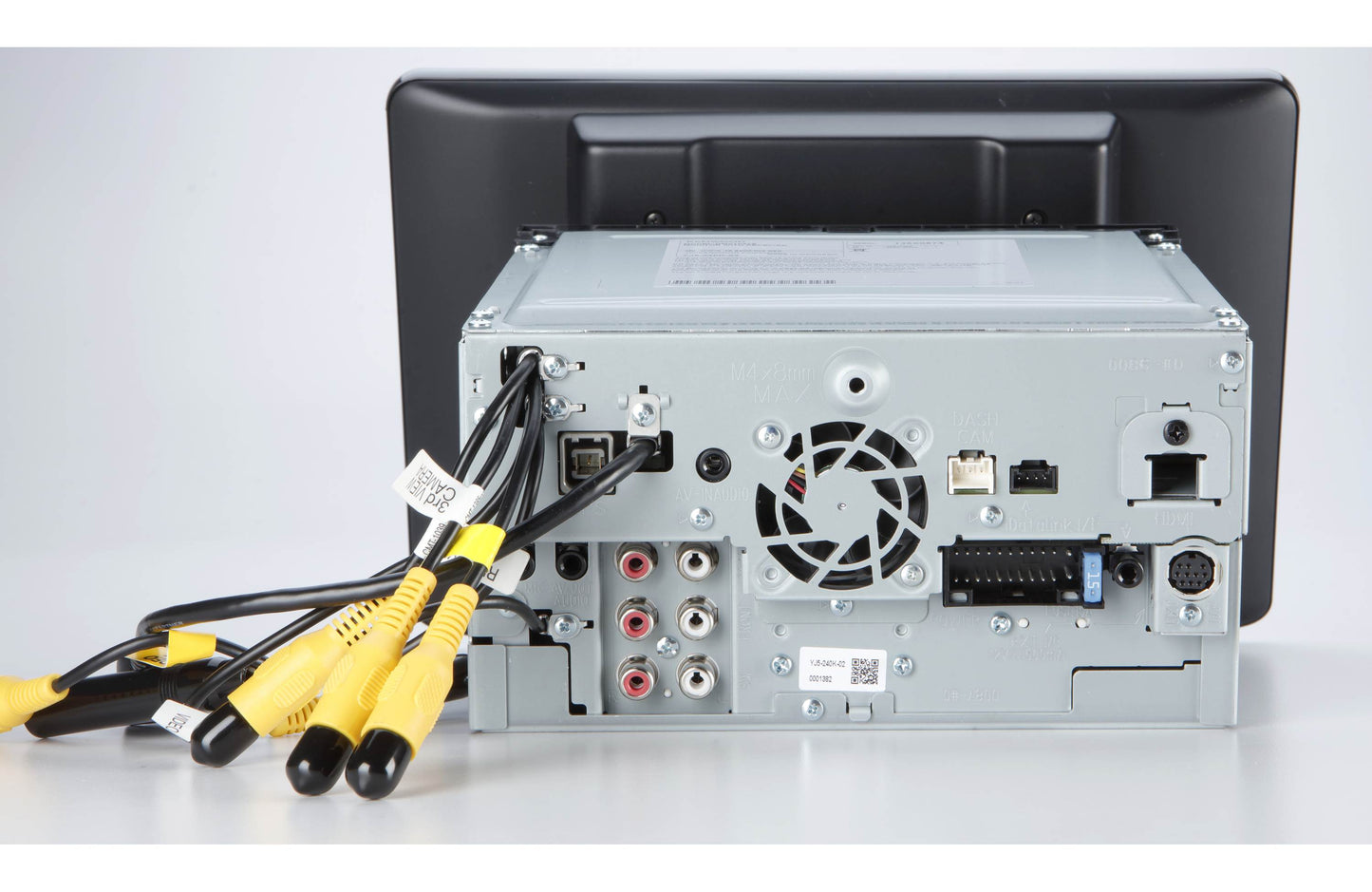 Back view of a car stereo system with cables