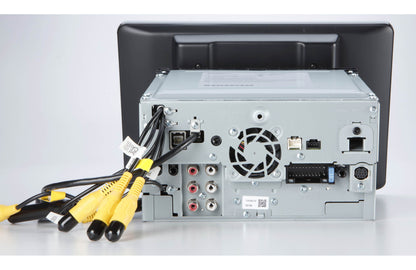 Back view of a car stereo system with cables