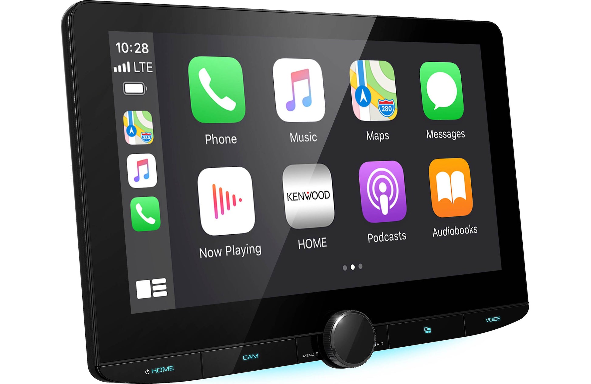Car stereo system with touchscreen displaying various icons