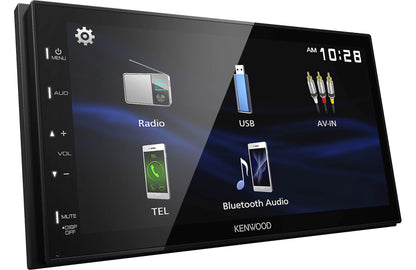 Car stereo system with touchscreen displaying various functions