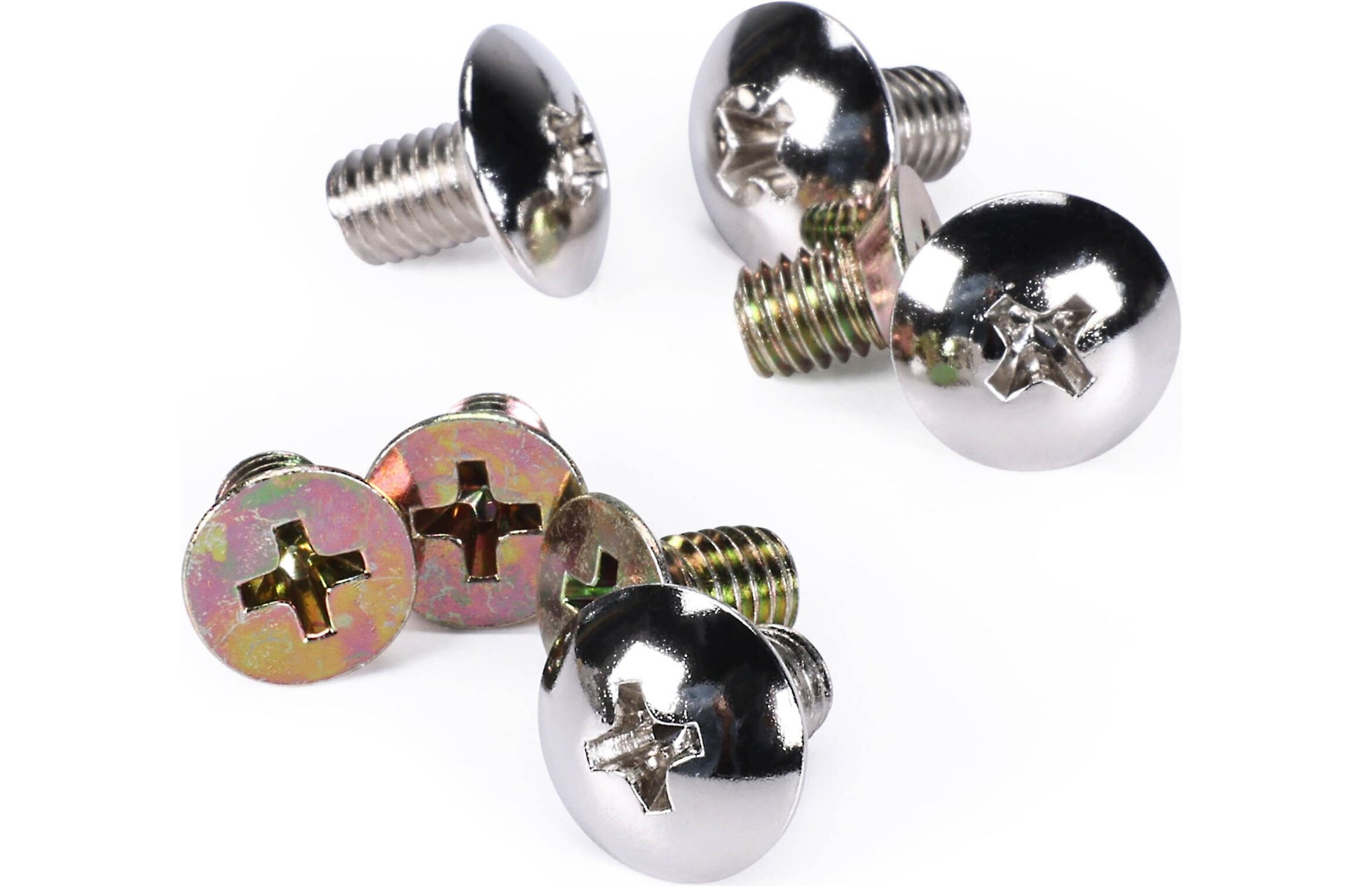 Metal screws with cross-shaped heads