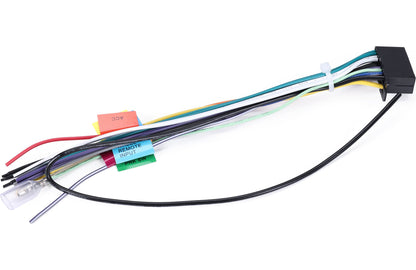 Wiring harness with colored wires and connectors on a white background