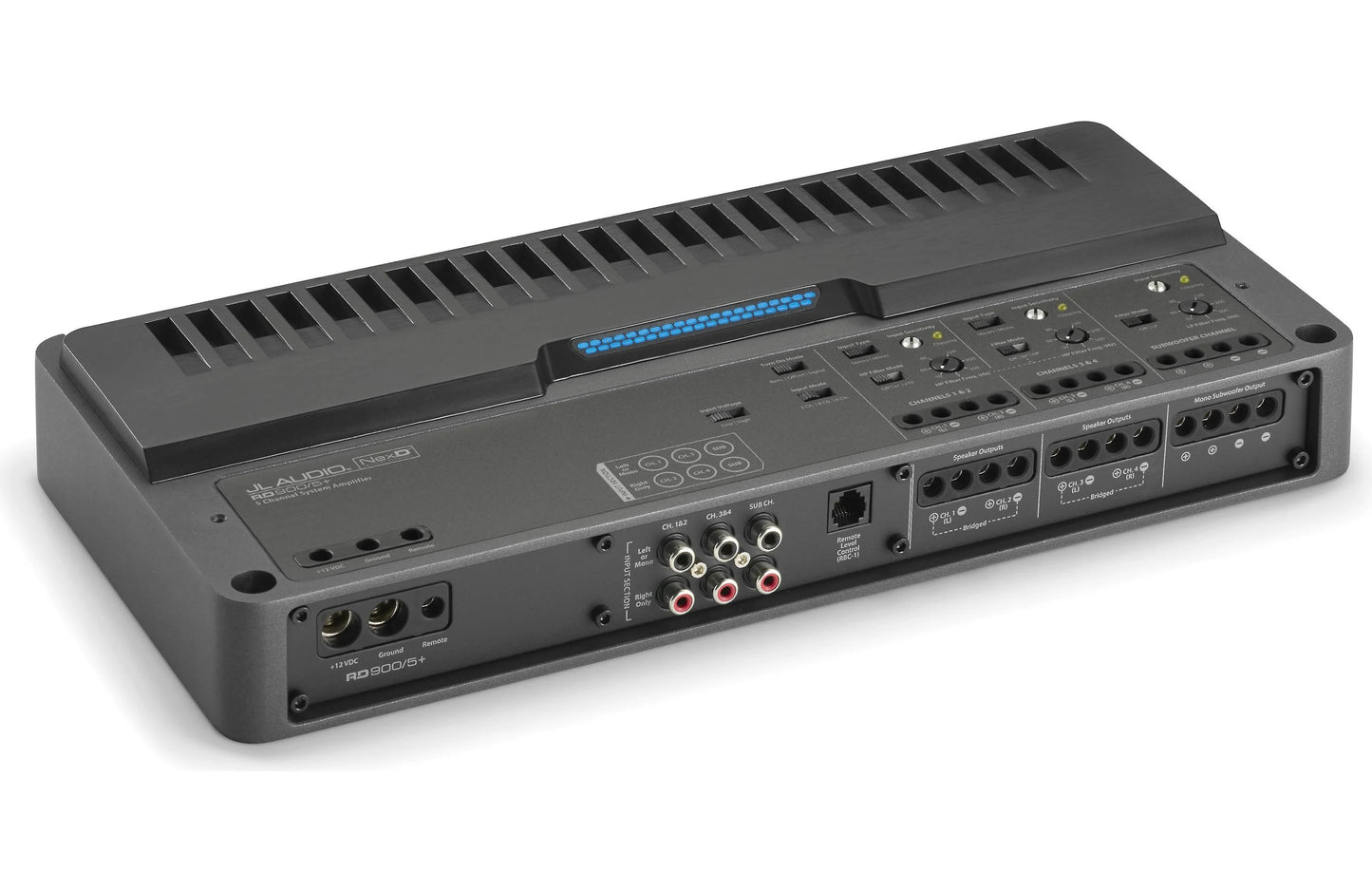 Back view of a professional audio interface 